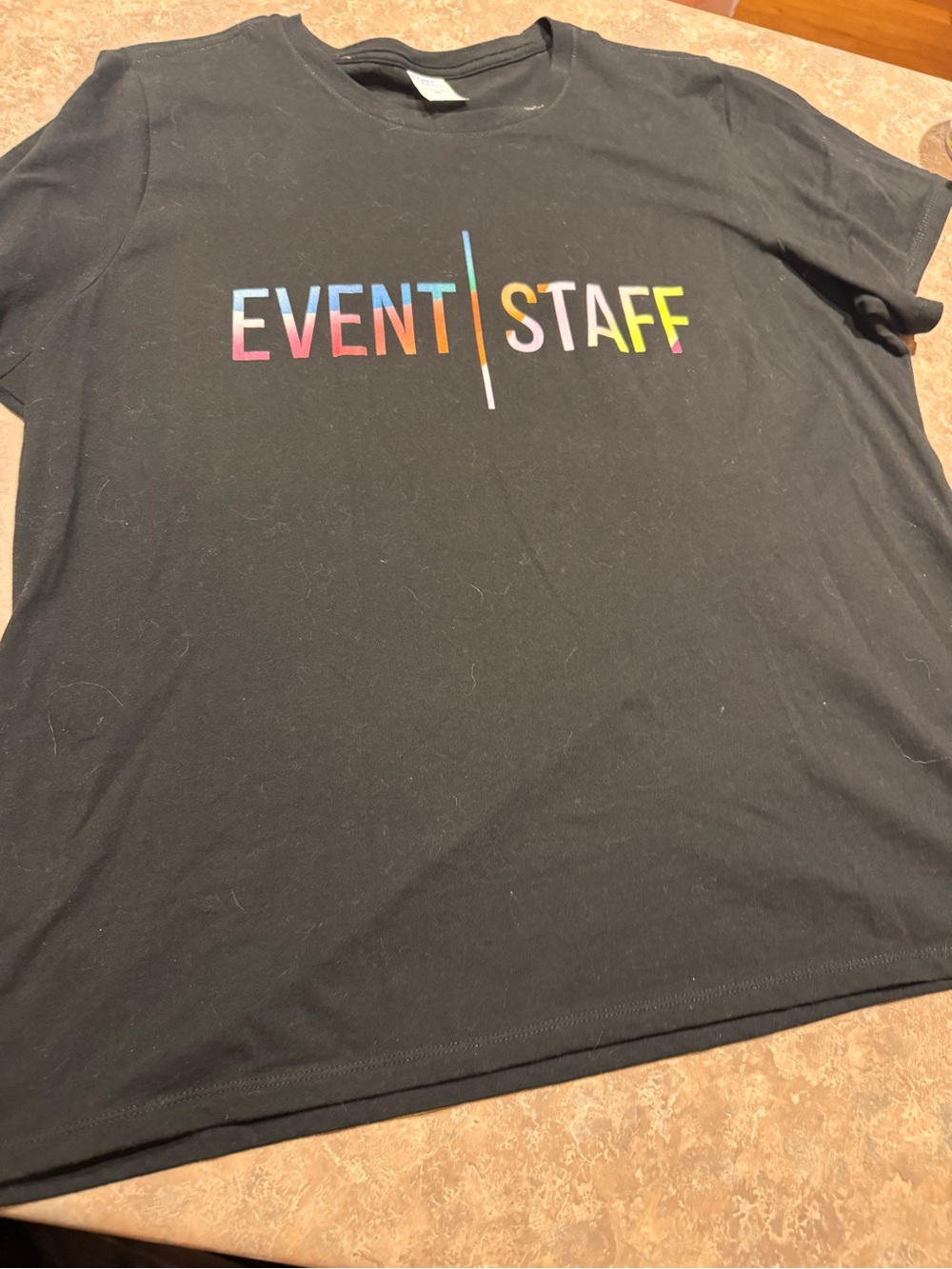Port and Company Black Short Sleeve Tee with Rainbow "EVENT | STAFF" Print